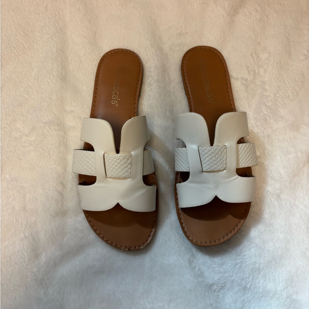 Francesca's Collections White Slide Sandals with Woven Accent